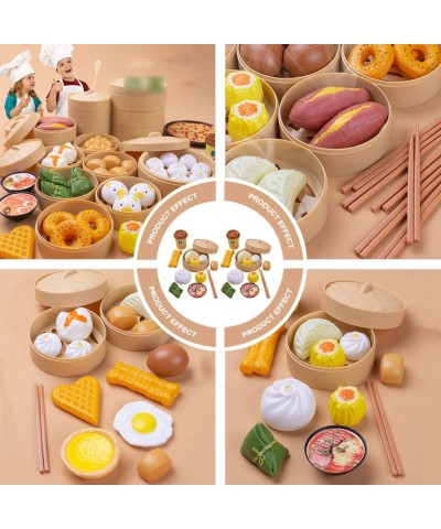 2 Sets Kids Pretend Play Toy Kitchen Cooking Toy Steamed Toy Food Chinese Breakfast Food Play Set Dollhouse Furniture (26Pcs)...