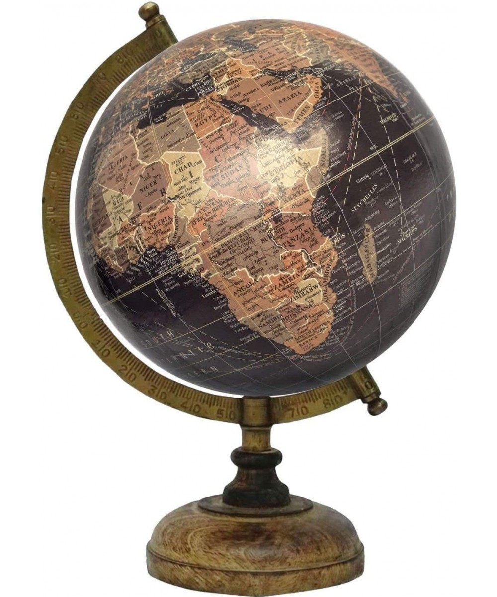 8" Black Multi Brown Educational Antique Globe with Brass Antique Arc and Wooden Base World Globe Home Decor Office Decor Gif...