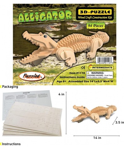 3D Puzzle Alligator Wood Craft Construction Model Kit Fun Unique & Educational DIY Wooden Toy Assemble Model Unfinished Craft...