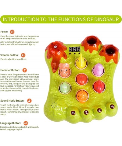 Whack A Mole Game Interactive Dinosaur Game Pounding Toys with 2 Hammers Early Developmental Toy with Sound and Light Fun Gif...