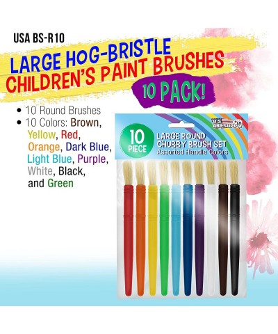 10-Piece Large Round Children's Chubby Hog Bristle Tempera Paint Brush Set - Fun Kid's Party School Student Class Craft Paint...