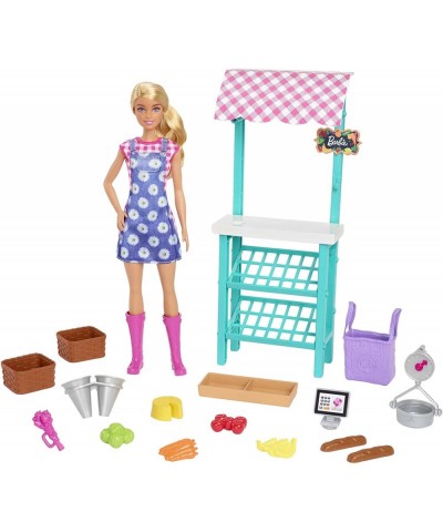 Farmers Market Playset Doll (Blonde) Market Stand Register Vegetables Bread Cheese & Flowers Great Gift for Ages 3 Years Old ...