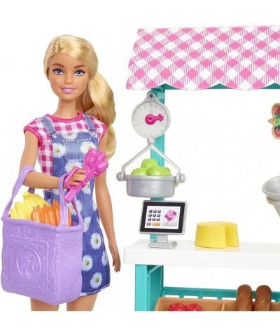 Farmers Market Playset Doll (Blonde) Market Stand Register Vegetables Bread Cheese & Flowers Great Gift for Ages 3 Years Old ...