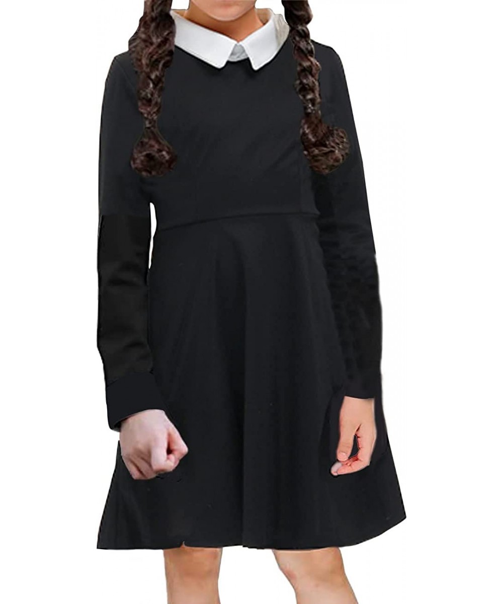 Halloween Costume Girls Wednesday Addams costume Black Velvet Peter Pan Dress 4-12 Years $29.17 Kids' Costumes