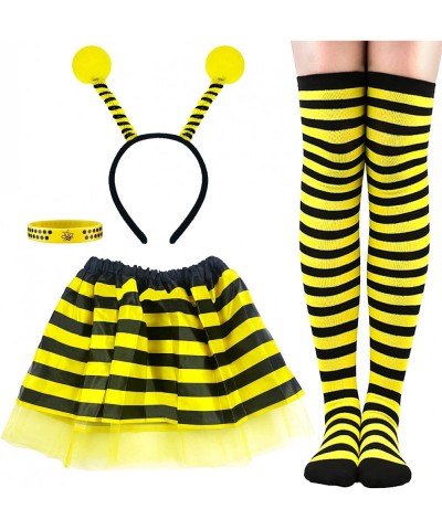 Bee Tutu Costume Kids Bee Bopper Antenna Headband Bee Tentacle Hair Bands and Striped Knee Guards Thigh High Socks for Hallow...