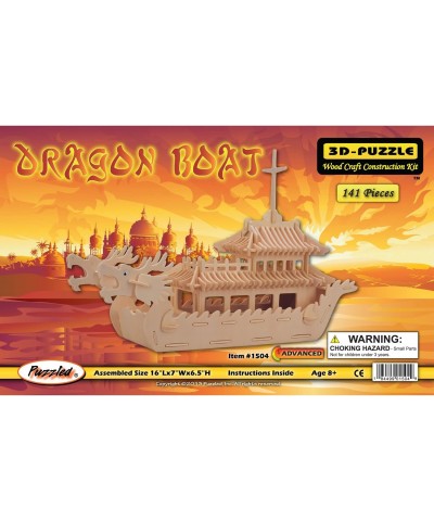 Bundle of Lucky Dragon & Phoenix Dragon Boat and Temple of Heaven Wooden 3D Puzzle Construction Kit Educational DIY Toy Assem...