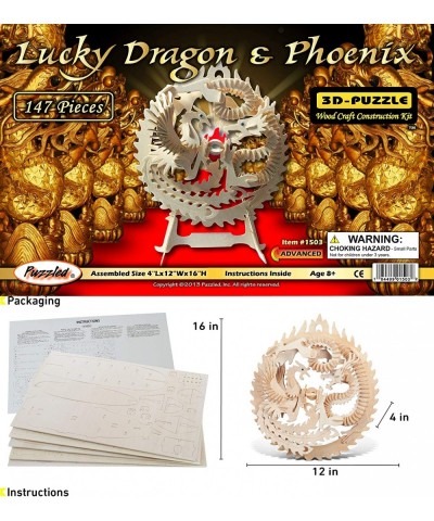 Bundle of Lucky Dragon & Phoenix Dragon Boat and Temple of Heaven Wooden 3D Puzzle Construction Kit Educational DIY Toy Assem...