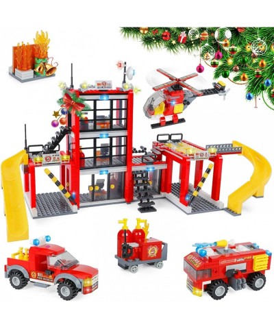 City Fire Station Building Kit Fun Firefighter Toy Building Set for Kids with Toy Fire Truck Helicopter Best Learning Educati...