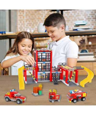 City Fire Station Building Kit Fun Firefighter Toy Building Set for Kids with Toy Fire Truck Helicopter Best Learning Educati...