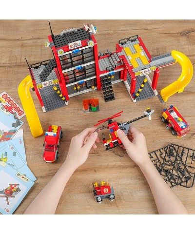 City Fire Station Building Kit Fun Firefighter Toy Building Set for Kids with Toy Fire Truck Helicopter Best Learning Educati...