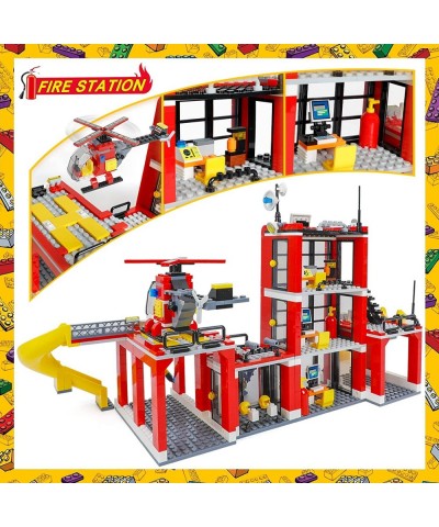 City Fire Station Building Kit Fun Firefighter Toy Building Set for Kids with Toy Fire Truck Helicopter Best Learning Educati...