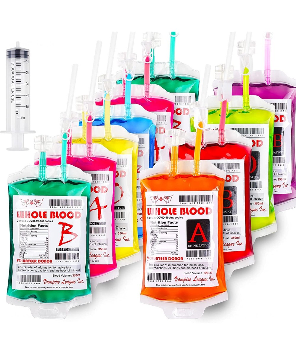 Blood Bags for Drinks Live Blood of Theme Parties 350MLx10 IV Bags with Syringe Halloween Party Drink Dispenser Pouch for Zom...