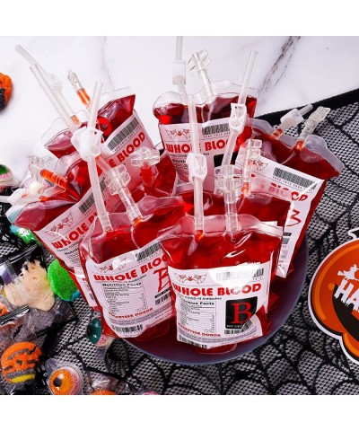 Blood Bags for Drinks Live Blood of Theme Parties 350MLx10 IV Bags with Syringe Halloween Party Drink Dispenser Pouch for Zom...