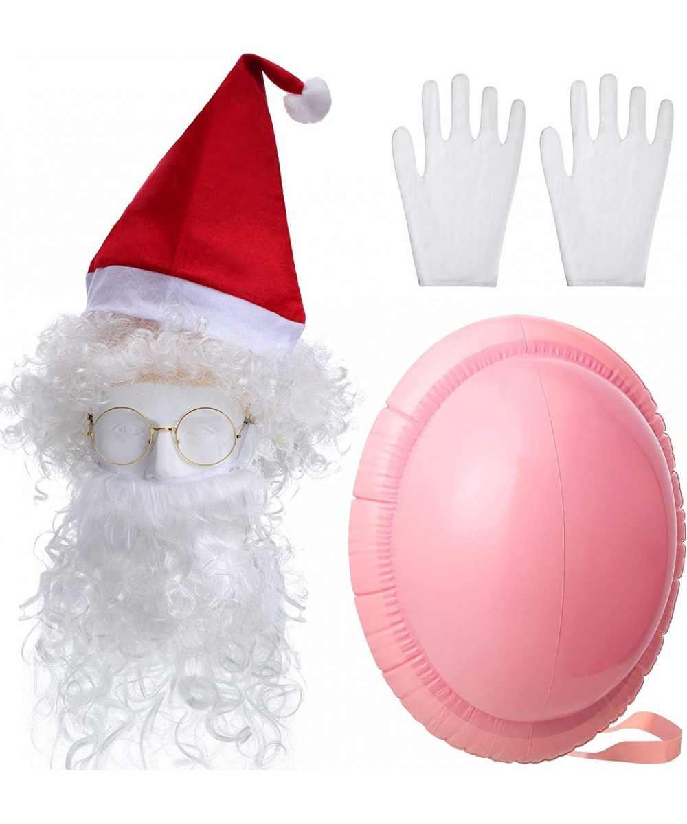 Santa Suit Christmas Costume Set Include Inflatable Fake Belly Santa Wig Beard and Hat Glasses and Gloves 6 Pieces for Christ...