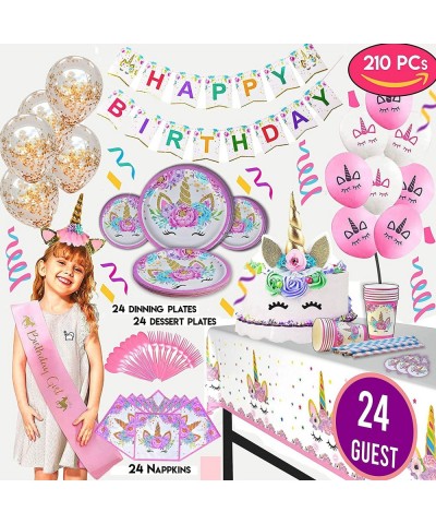 Unicorn Party Supplies Set - Serves 24 - Including Birthday Banner Large Tablecloth Plates Cups Napkins Straws Headband Sash ...