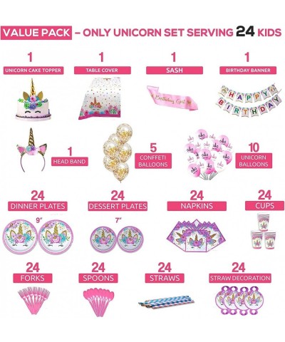 Unicorn Party Supplies Set - Serves 24 - Including Birthday Banner Large Tablecloth Plates Cups Napkins Straws Headband Sash ...