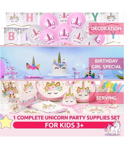 Unicorn Party Supplies Set - Serves 24 - Including Birthday Banner Large Tablecloth Plates Cups Napkins Straws Headband Sash ...