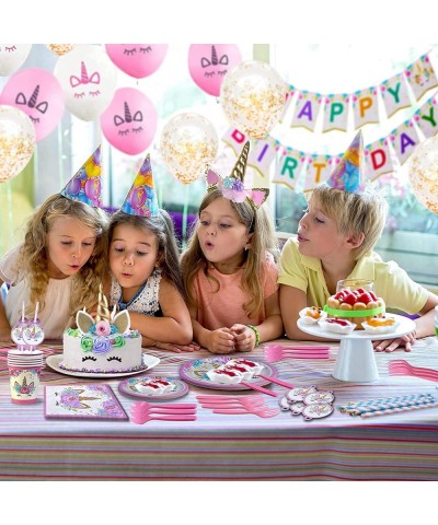 Unicorn Party Supplies Set - Serves 24 - Including Birthday Banner Large Tablecloth Plates Cups Napkins Straws Headband Sash ...