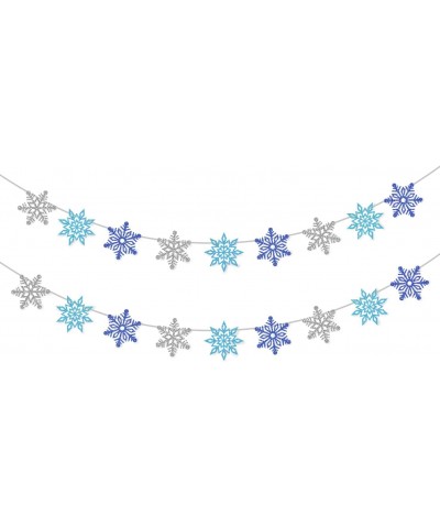 2 Pcs Glitter Snowflake Banner Snowflake Winter Party Decorations Snowflake Garland Christmas Party Decorations (Blue&Silver)...