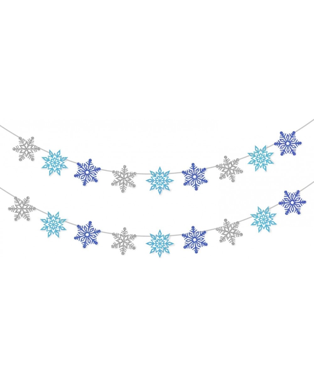 2 Pcs Glitter Snowflake Banner Snowflake Winter Party Decorations Snowflake Garland Christmas Party Decorations (Blue&Silver)...