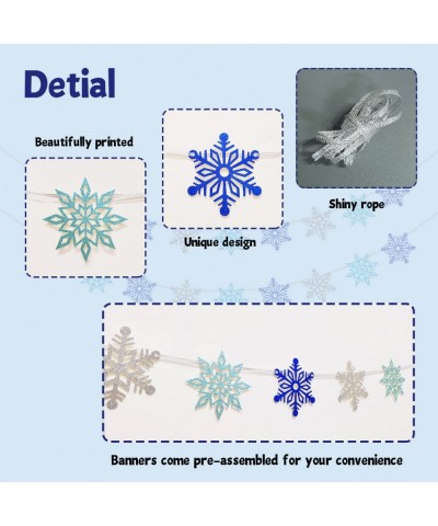 2 Pcs Glitter Snowflake Banner Snowflake Winter Party Decorations Snowflake Garland Christmas Party Decorations (Blue&Silver)...