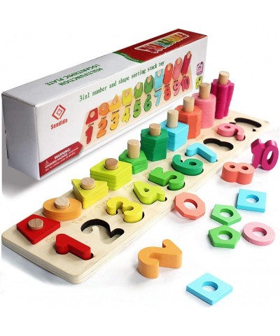 Montessori Math Shapes Puzzle Toys - Toddlers Stacking Wood Blocks Number Toys Stacking Shape Sorting Toys Early Learning Toy...