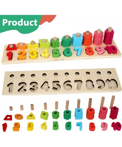 Montessori Math Shapes Puzzle Toys - Toddlers Stacking Wood Blocks Number Toys Stacking Shape Sorting Toys Early Learning Toy...