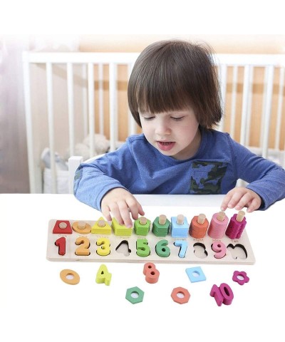 Montessori Math Shapes Puzzle Toys - Toddlers Stacking Wood Blocks Number Toys Stacking Shape Sorting Toys Early Learning Toy...