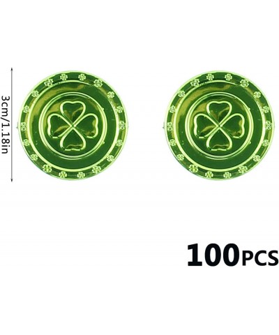 100 Pieces Happy St. Patrick's Day Coins Plastic Shamrock Coin Gold Plastic Coin Meaning Wealth and Good Luck 3-Leaf Clover a...