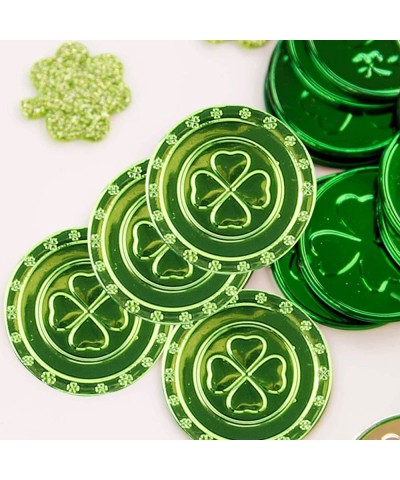 100 Pieces Happy St. Patrick's Day Coins Plastic Shamrock Coin Gold Plastic Coin Meaning Wealth and Good Luck 3-Leaf Clover a...