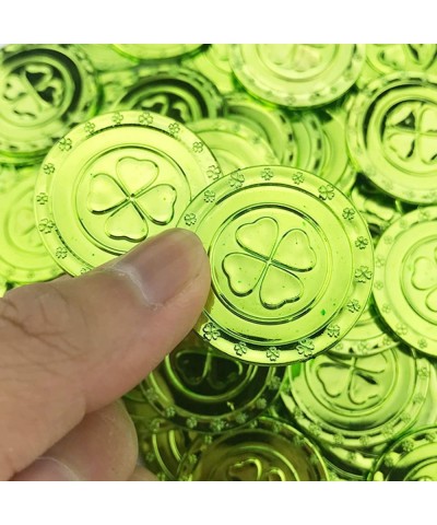 100 Pieces Happy St. Patrick's Day Coins Plastic Shamrock Coin Gold Plastic Coin Meaning Wealth and Good Luck 3-Leaf Clover a...