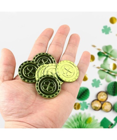 100 Pieces Happy St. Patrick's Day Coins Plastic Shamrock Coin Gold Plastic Coin Meaning Wealth and Good Luck 3-Leaf Clover a...