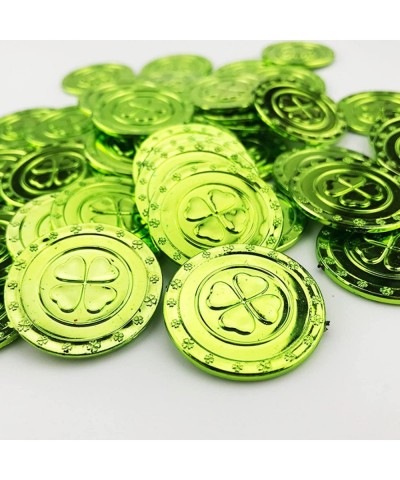 100 Pieces Happy St. Patrick's Day Coins Plastic Shamrock Coin Gold Plastic Coin Meaning Wealth and Good Luck 3-Leaf Clover a...