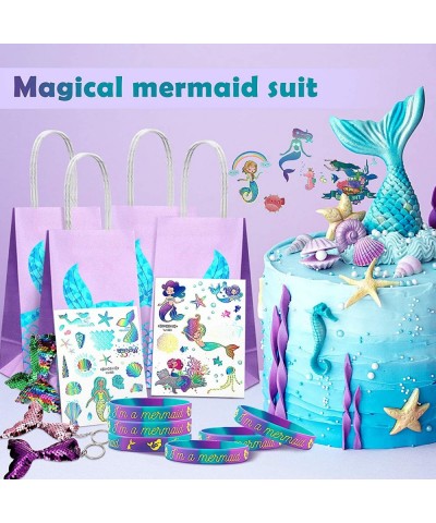 24 Pieces Mermaid Bags Bracelets Keychains Set Mermaid Silicone Wristband Party Favor Bags Mermaid Stickers Temporary Keychai...