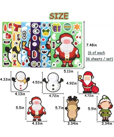 36 Sheets Christmas Stickers Party Favors for Kids Toddlers Craft DIY Santa Snowman Face Stickers Make Your Own Christmas Par...