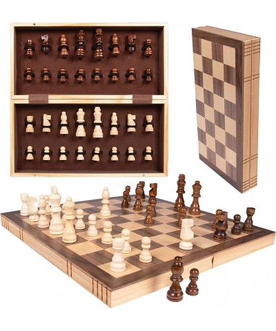 Best Folding Wooden Chess Board Set with Magnetic Closure I with Storage for Pieces I Portable Felt Interior - for Adults & K...