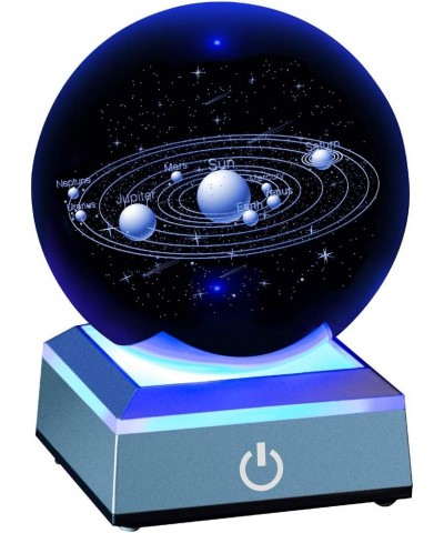 3D Solar System Model Crystal Ball 80mm 3.15" Laser Engraved Hologram with Light Up Base Planet Model Science Astronomy Learn...