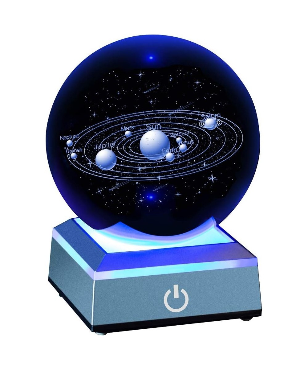 3D Solar System Model Crystal Ball 80mm 3.15" Laser Engraved Hologram with Light Up Base Planet Model Science Astronomy Learn...