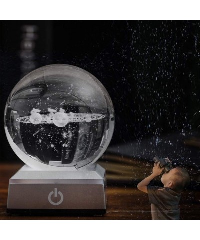 3D Solar System Model Crystal Ball 80mm 3.15" Laser Engraved Hologram with Light Up Base Planet Model Science Astronomy Learn...