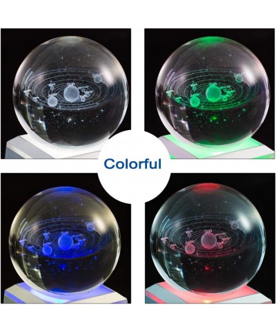 3D Solar System Model Crystal Ball 80mm 3.15" Laser Engraved Hologram with Light Up Base Planet Model Science Astronomy Learn...