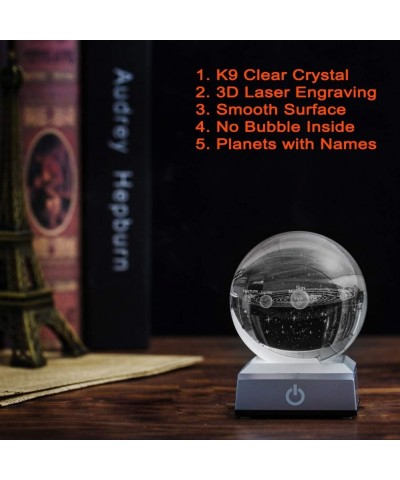 3D Solar System Model Crystal Ball 80mm 3.15" Laser Engraved Hologram with Light Up Base Planet Model Science Astronomy Learn...