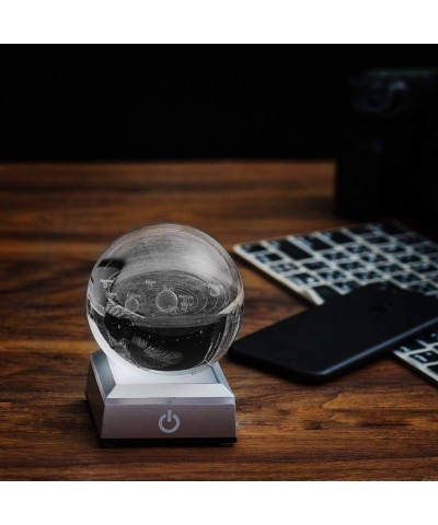 3D Solar System Model Crystal Ball 80mm 3.15" Laser Engraved Hologram with Light Up Base Planet Model Science Astronomy Learn...