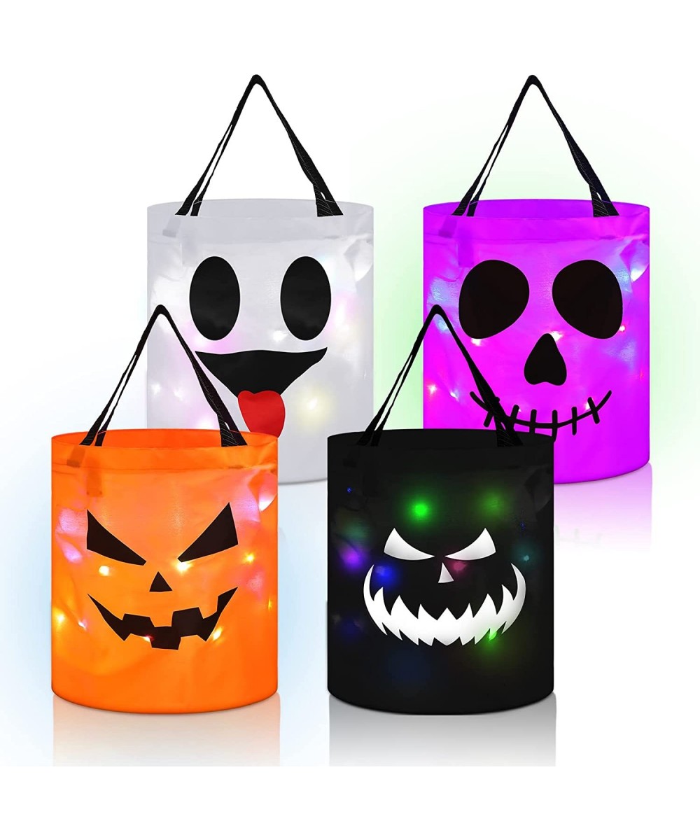 4 Pcs LED Light Halloween Bucket Trick or Treat Bags Light up Halloween Party Favor Bags with Pumpkin Smile Face Double Layer...