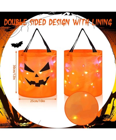 4 Pcs LED Light Halloween Bucket Trick or Treat Bags Light up Halloween Party Favor Bags with Pumpkin Smile Face Double Layer...