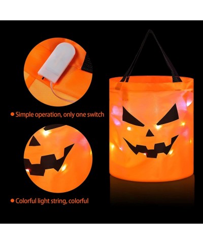 4 Pcs LED Light Halloween Bucket Trick or Treat Bags Light up Halloween Party Favor Bags with Pumpkin Smile Face Double Layer...