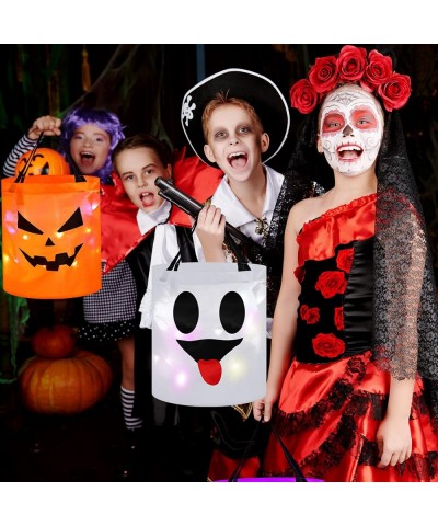 4 Pcs LED Light Halloween Bucket Trick or Treat Bags Light up Halloween Party Favor Bags with Pumpkin Smile Face Double Layer...