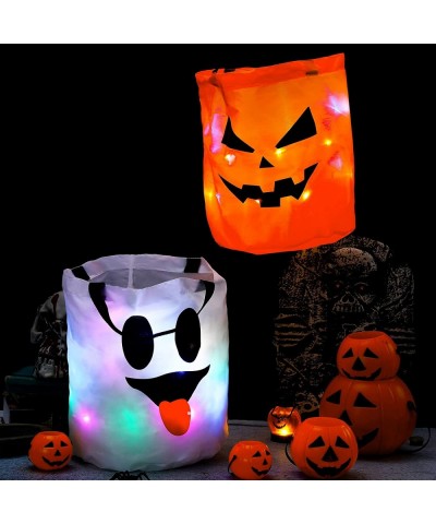 4 Pcs LED Light Halloween Bucket Trick or Treat Bags Light up Halloween Party Favor Bags with Pumpkin Smile Face Double Layer...