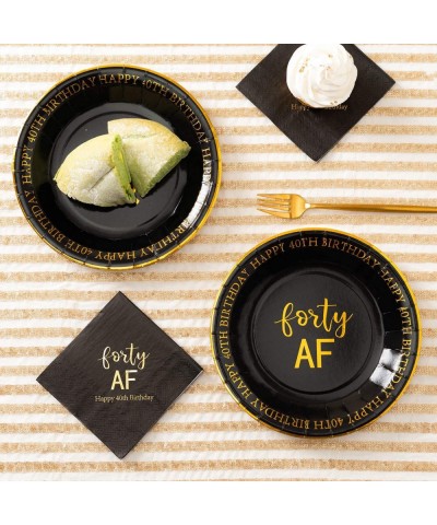 40th Birthday Plates Black and Gold Dessert Buffet Cake Lunch Dinner Plates for 40th Birthday Decorations Party Supplies Fort...