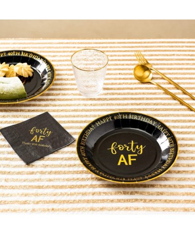 40th Birthday Plates Black and Gold Dessert Buffet Cake Lunch Dinner Plates for 40th Birthday Decorations Party Supplies Fort...