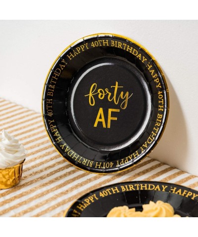 40th Birthday Plates Black and Gold Dessert Buffet Cake Lunch Dinner Plates for 40th Birthday Decorations Party Supplies Fort...